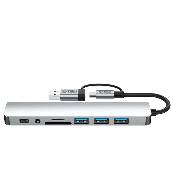 TECH-PROTECT HB06 HUB-ADAPTERI 8IN1 TYPE-C + USB2.0 + USB3.0 + SD/TF + AV3.5 TÄYSHARMAA