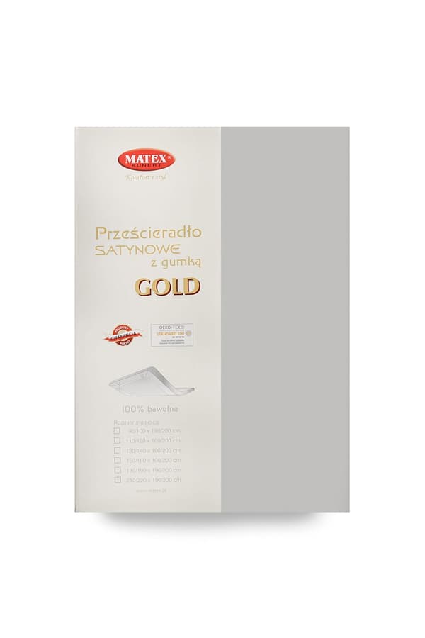 Satin-stræklagen med guld elastik 150/160x190/200x25 grå