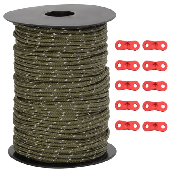 vidaXL Tältrep med spännare, reflekterande element, 50 m, 3 mm