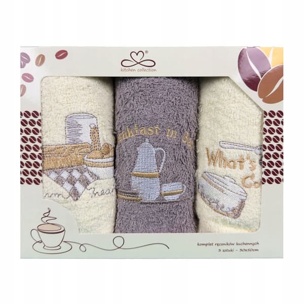 Set kökshanddukar Lillkök breakfast 30x50 grå c, ecru