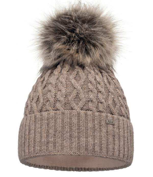 Damvintermössa som present, tjock fleece med pompom Latte