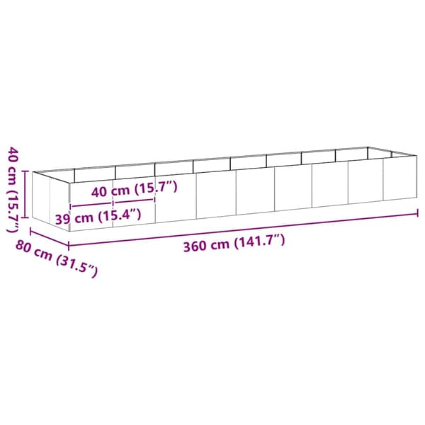 vidaXL urtepotte hvid 360x80x40 cm stål