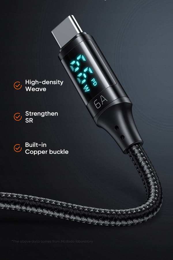 MCDODO-KABEL MED SKÄRM USB-C SNABBLADDNING USB TYP C 5A 66W 1M