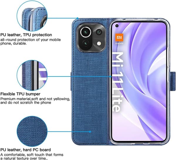 FLIP-ETUIS TIL XIAOMI MI LITE 4G/5G 6,55" BLÅ TEKSTURMATERIALE