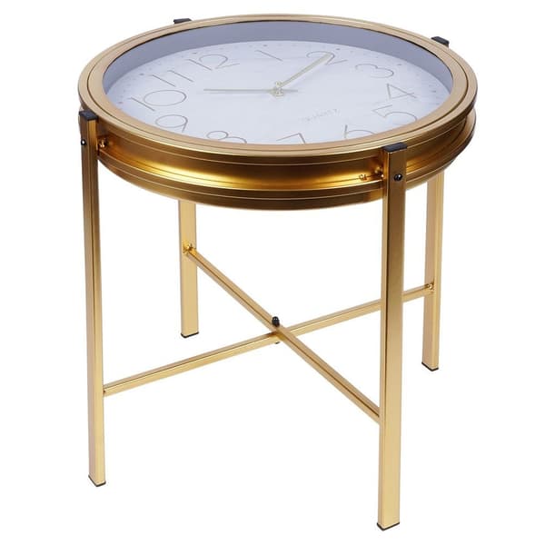 Metallkaffebord guld med klocka 42x40 cm