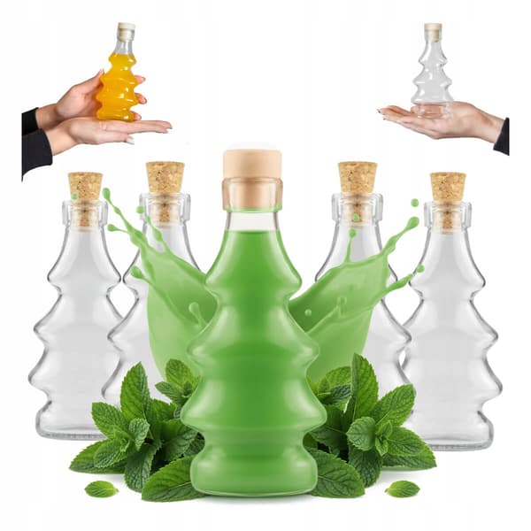 5x JULFLASKA 3D JULGRAN 100ml GLASFLASKOR FÖR VINLIKÖRER