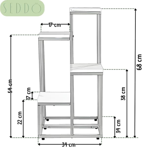 Stående blomställning, blomställ, krukor, 4 hyllor, loftstil
