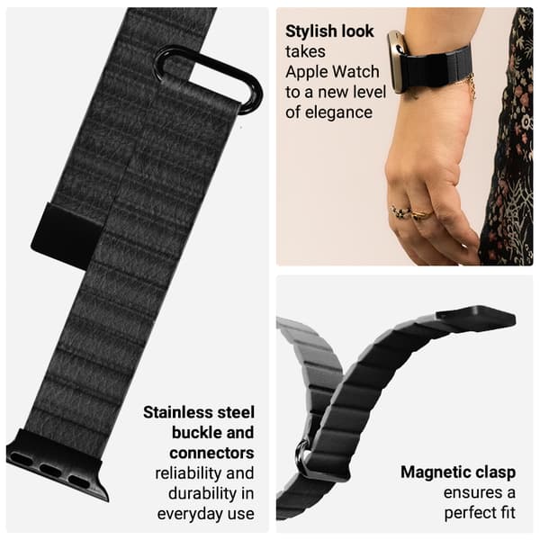 Crong Eclipse - Magnetisk Læderrem til Apple Watch 44/45/46/49 mm (Sort)