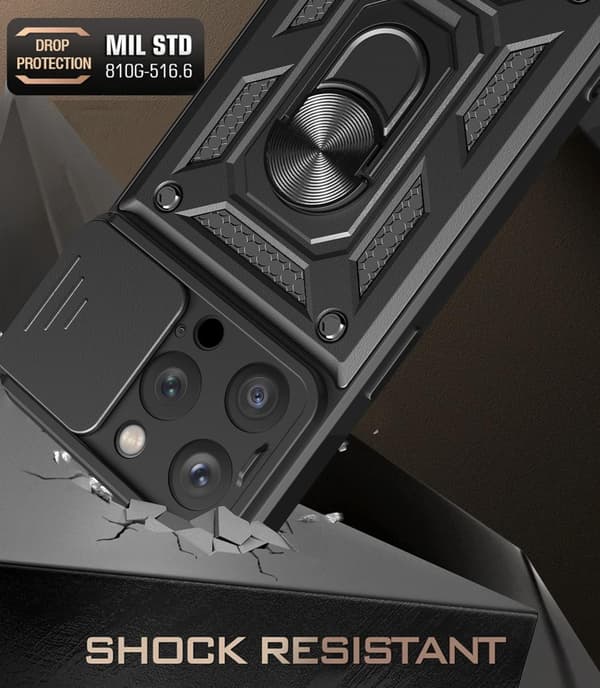 ARMORED ETUI TIL APPLE IPHONE 14 PRO SORT KAMERABESKYTTELSE MED RING