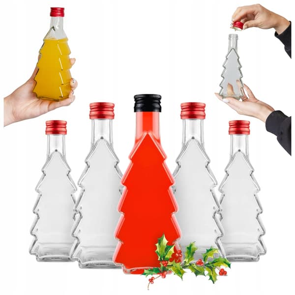 10x JULGRANSFLASKOR I GLAS 250 ml FÖR LIKÖR, GÅVOR, VIN