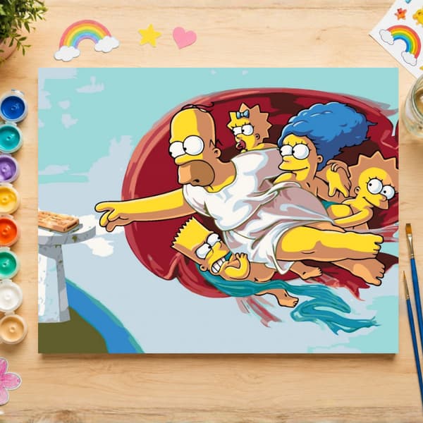 Måla efter siffror-tavel med ram Simpsons skapelse av Adam 70x50 cm