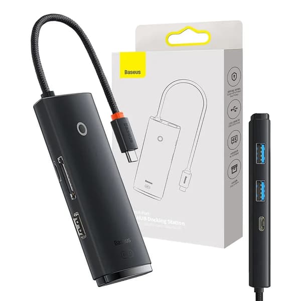 Baseus Lite Series 6-i-1 hub USB-C til 2x USB 3.0 + USB-C + HDMI + SD/TF (sort)
