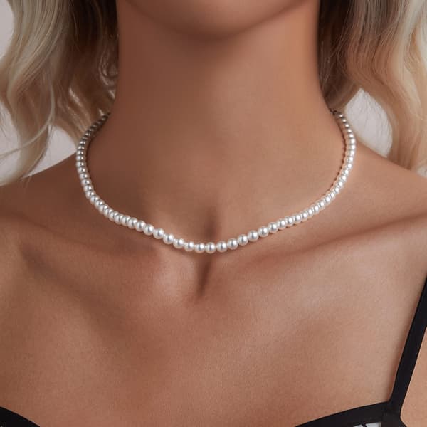 Silverhalsband med pärlor, 925 silver, storlek S, 45 cm