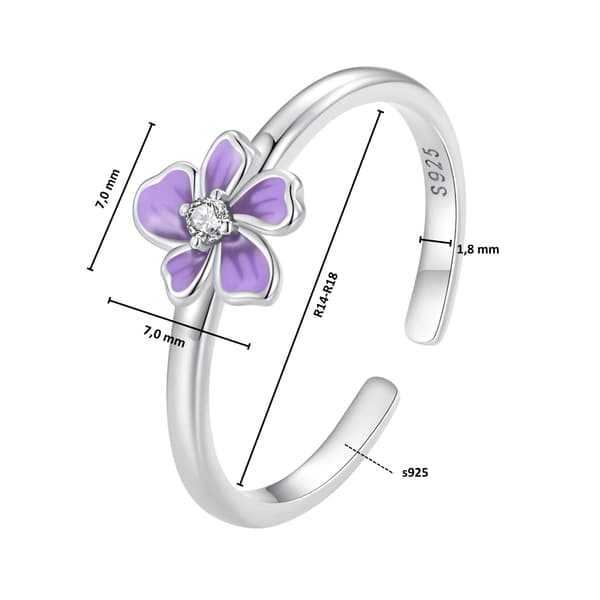 Hopeinen yleissormus violetilla kukalla, 925 hopeaa