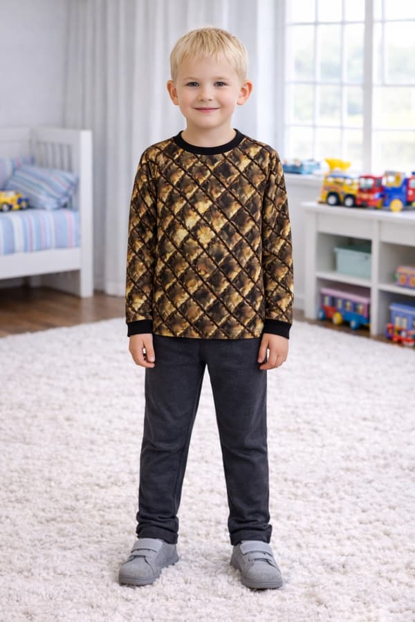 Romby blus 128 långärmad t-shirt digitaltryck 100% bomull