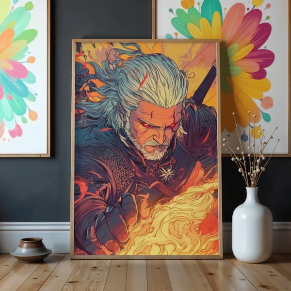 Mal efter nummer billede med ramme The Witcher Geralt Igni 50x70 cm