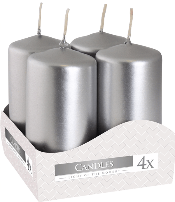 Silvercylinderljus 4x8cm 4-pack