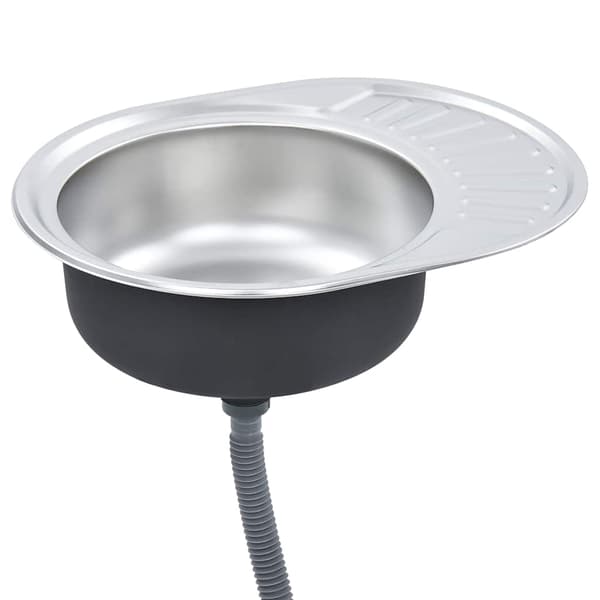 vidaXL køkkenvask med si og vandlås, oval, rustfrit stål