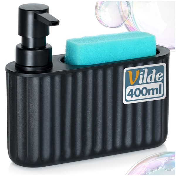 Sort dispenser til opvaskemiddel med beholder til svamp 400 ml