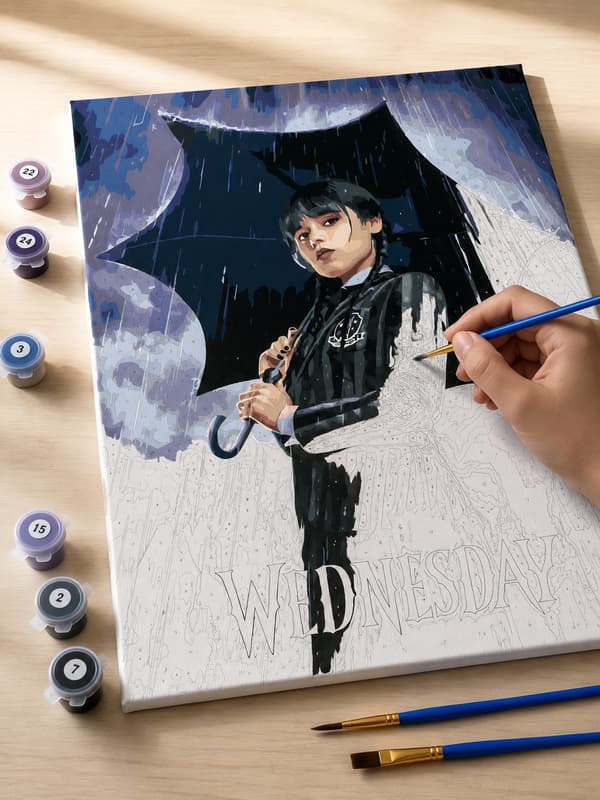 Målning med siffror med ram Wednesday Addams 40x50 cm