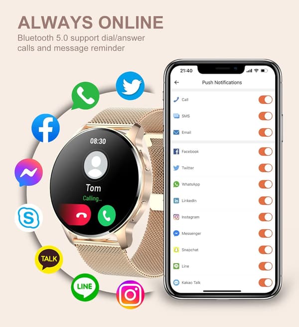 ÄLYKELLO 1.32" HD iOS Android Bluetooth SYKE ASKELMITTAR 3 RAITA