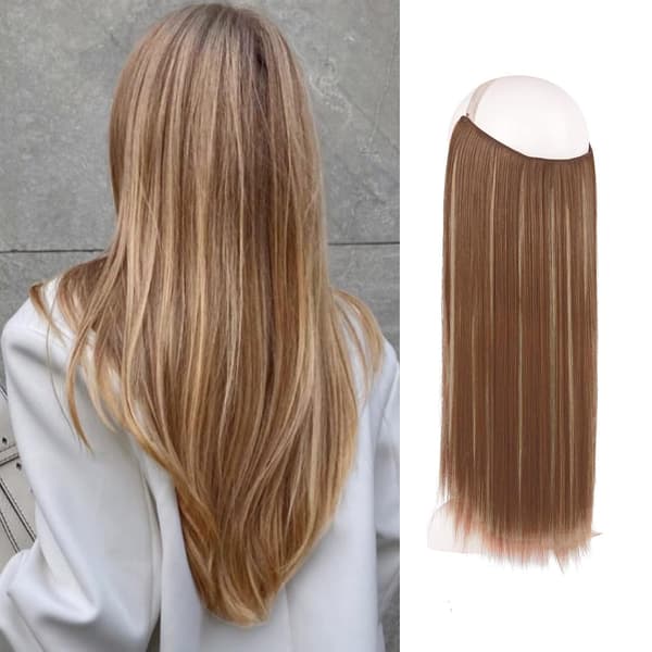 Syntetiske hårextensions, glat, brun med reflekser, 46 cm