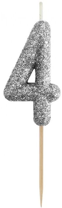 Piker ljus nummer 4 FYRA svart glitter