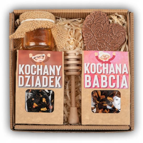 Gavepakke gave bedstemor og bedstefar dag teor chokolade honning æske