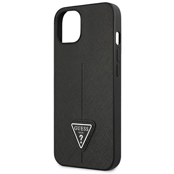 Guess GUHCP14MPSATLK iPhone 14 Plus / 15 Plus 6.7 sort/sort hårdt cover SaffianoTriangle Logo