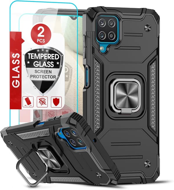 SAMSUNG GALAXY A12/M12 SORT ARMOR BUMPER ETUI + HÆRDET GLAS