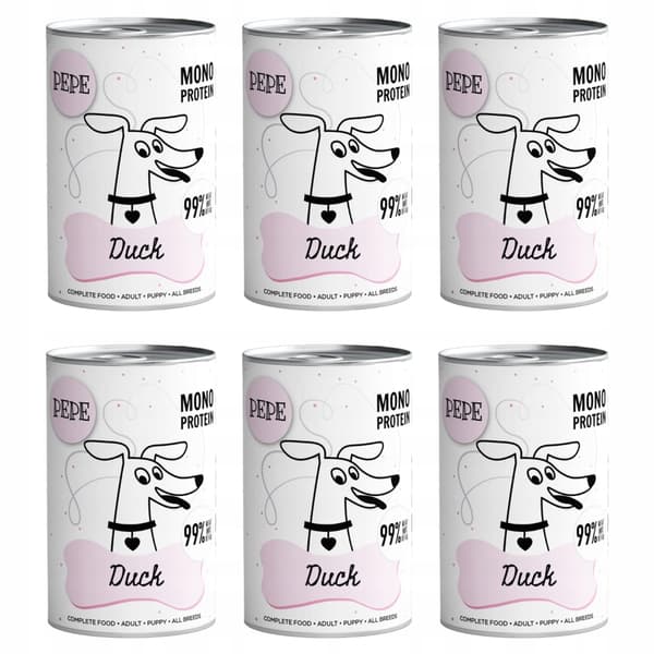 Paka Zwierzaka Pepe Duck våd hundefoder 99% and 6x400g