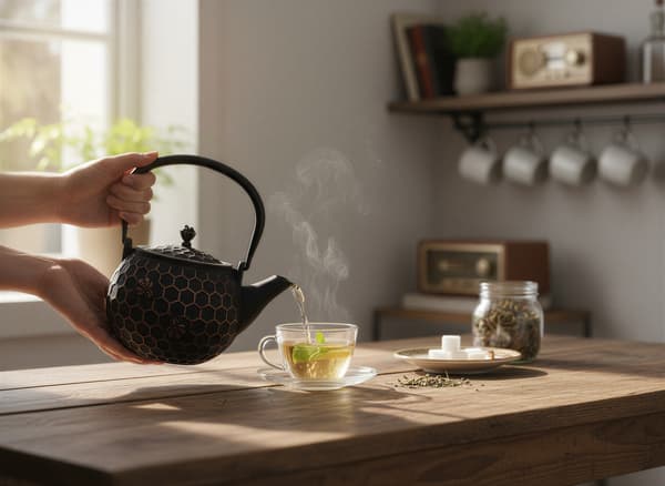 Støbejernskedel 1,8L teinfuser + varmer + gaffel