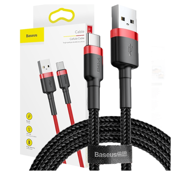 Baseus Cafule 2A USB-C-kaapeli 3m (punainen-musta)