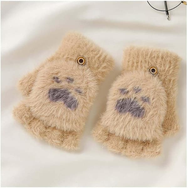 DAM FINGERLÖSA HANDSKAR VINTERVARMA PLUSHY BOMULL BEIGE