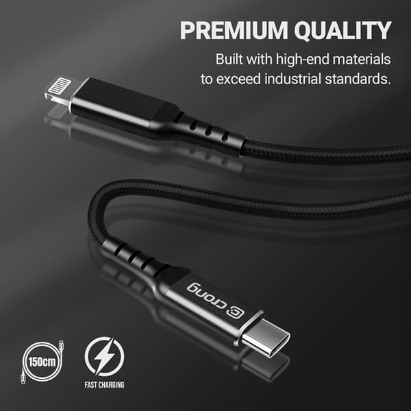 Crong Armor Link - USB-C Lightning-pikalataus MFi-kaapeli 150 cm (musta)