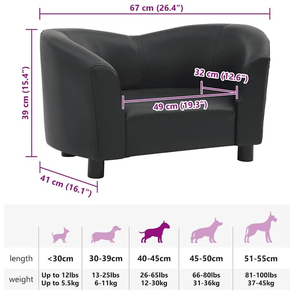 vidaXL hundesofa, sort, 67x41x39 cm, kunstlæder