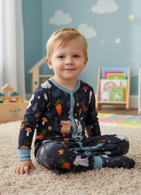 KLÄDER pyjamas med hel dragkedja 110 barn SKOGSDJUR