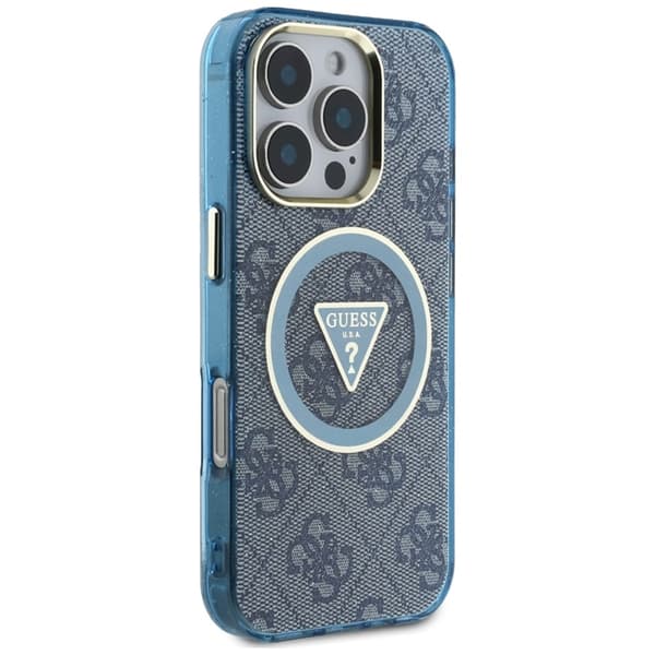 Guess IML Metal Glitter 4G Circle Triangle MagSafe - iPhone 16 Pro Max cover (blå)