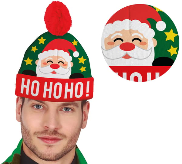 Vinterjulehue med pompon Julemanden Ho Ho Ho Jul