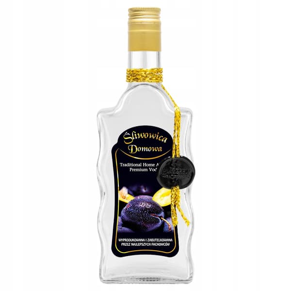 Aaltoileva pullo 500ml kotitekoista luumubrandya