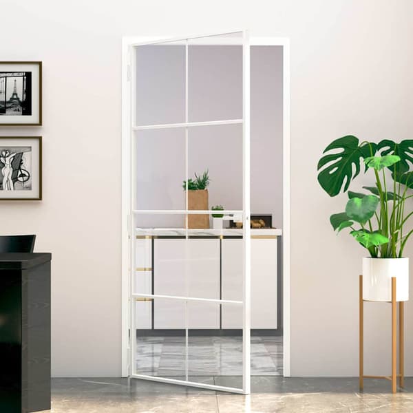 vidaXL Innerdörr, vit, 93x201,5 cm, glas och aluminium