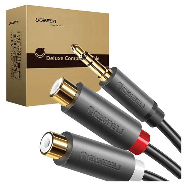 UGREEN AV109 Kabel 3,5 mm han-jack til 2x hun-RCA (Cinch) 0,25 m (sort)