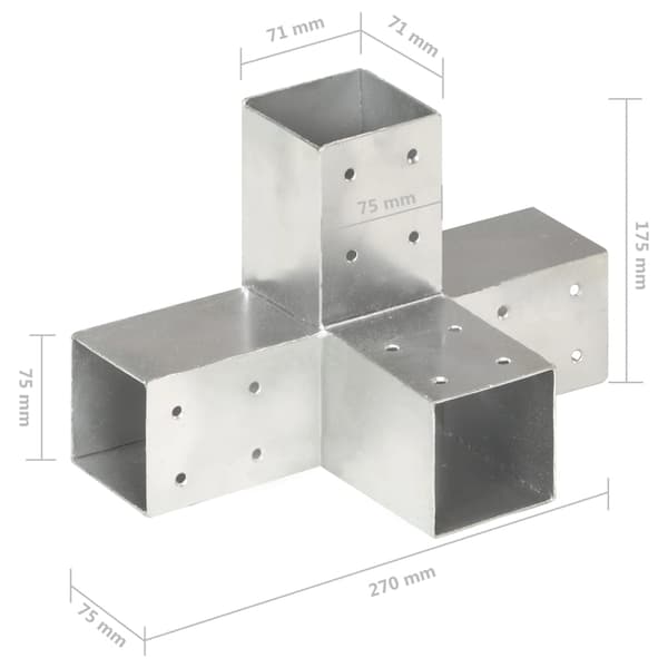 vidaXL X-formad stolpkoppling galvaniserad metall 71x71 mm