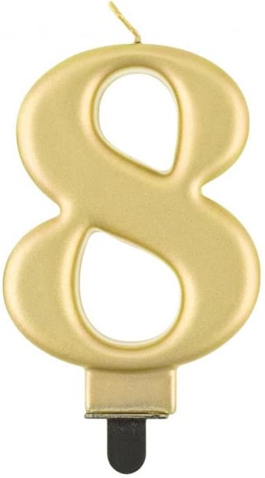 Lys Nummer 8 OTTE Metallisk GULD 8cm
