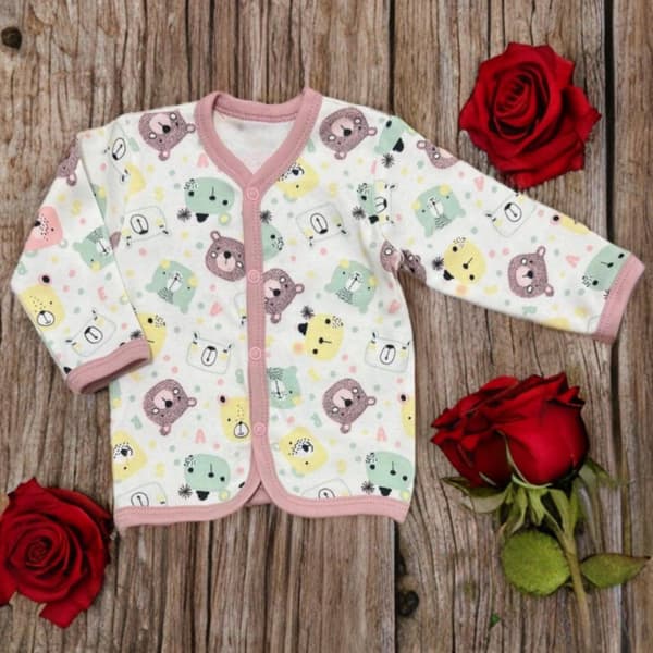 Piger kaftan 86 langærmet skjorte med knapper, bamse, lyserød
