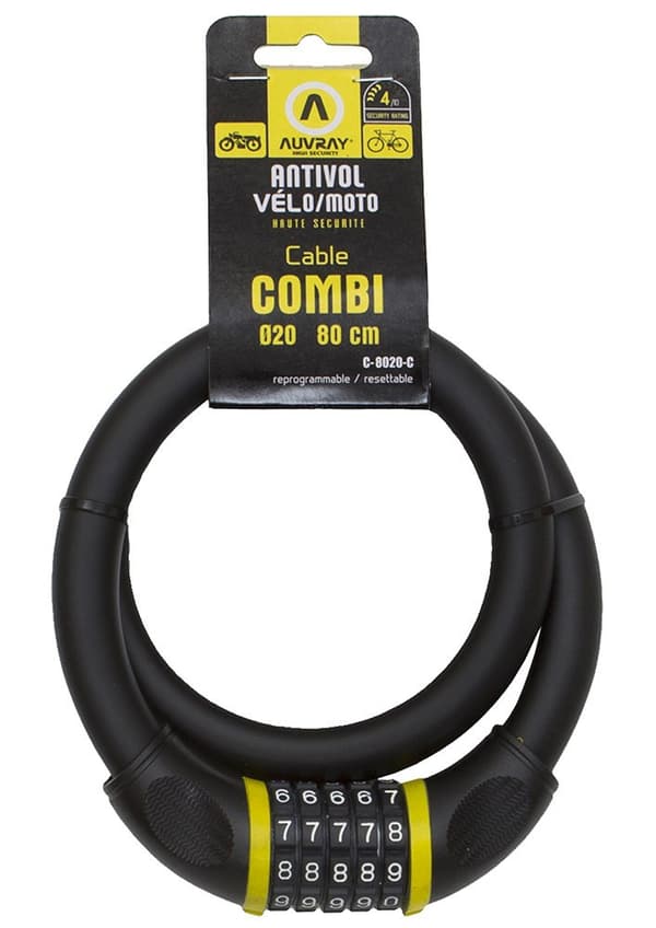 AUVRAY COMBI 80 stålkabel med kombinationslås - længde 80 cm, diameter 20 mm