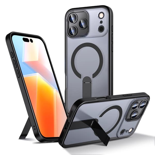 Hybrid Armor X cover til iPhone 17 Pro Max med stativ, kompatibel med MagSafe - sort