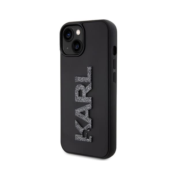 Karl Lagerfeld 3D Gummi Glitter Logo - iPhone 15 Cover (Sort)