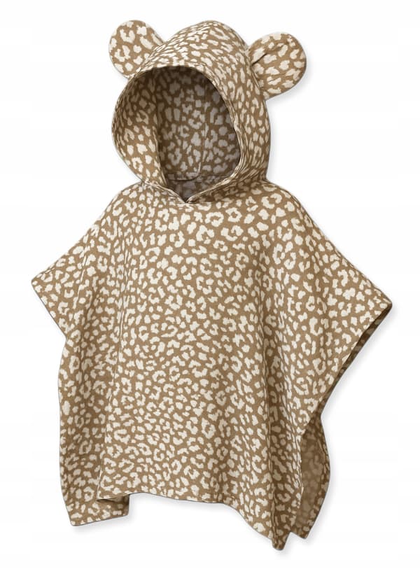 Børne MUSLIN KAP 110-116 PONCHO til børn til stranden LEOPARDPRINT