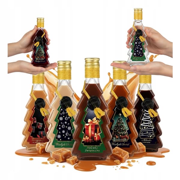 5x Flaskor JULGRAN 250ml DEKORERADE JULFLASKER till julklapp